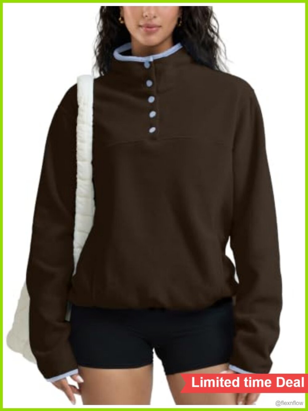 Fuzzy Fleece Pullover Sweatshirt Button Down Henley Neck with Pockets